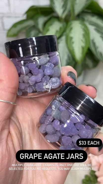 Grape agate jars with small purple chalcedony grape agate crystal balls video