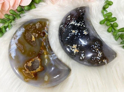 Gray Tan Druzy Agate Moon Crystal