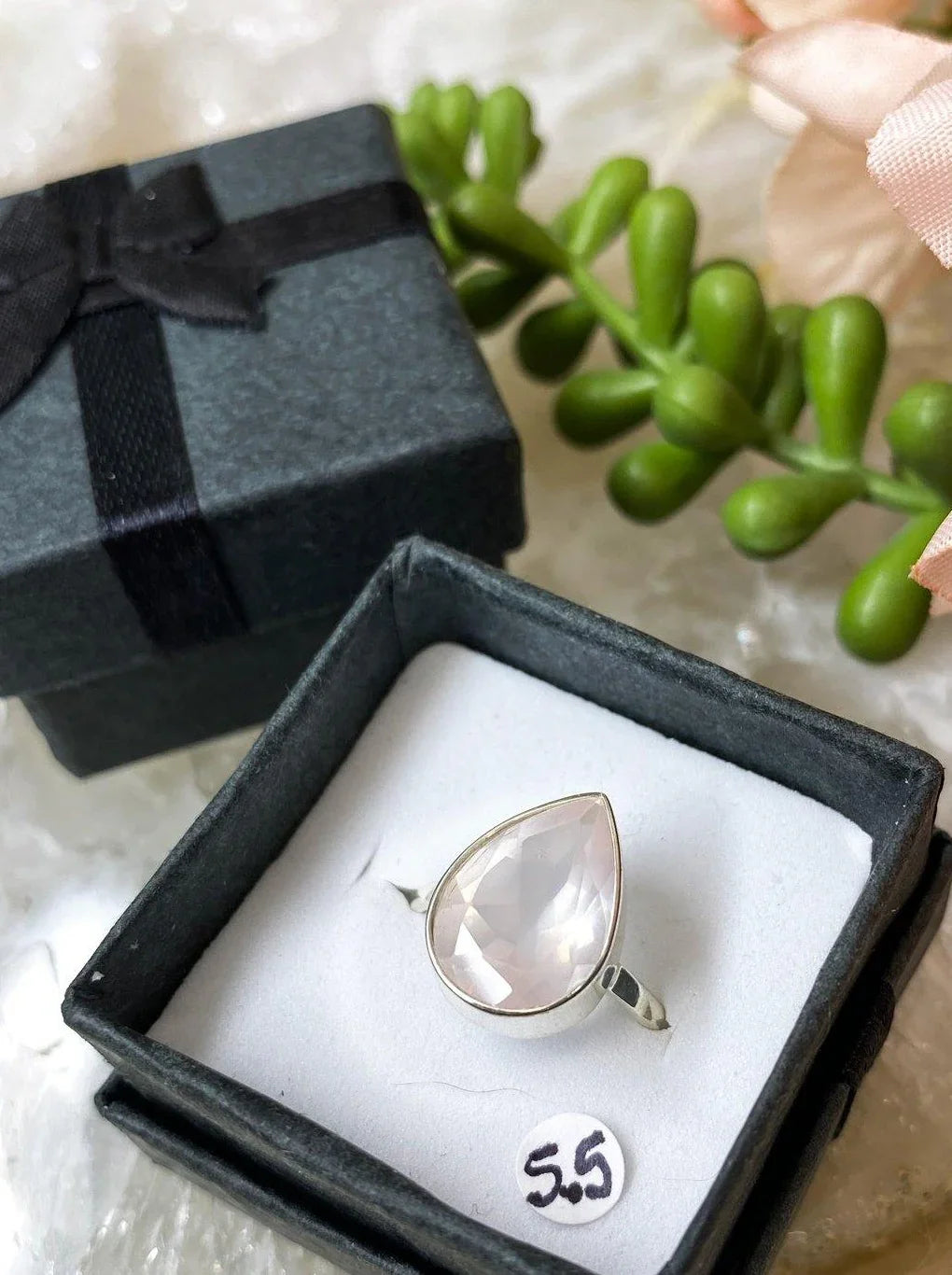 Faceted-Rose-Quartz-Crystal-Rings-Oval-Pear-Sterling-Silver-Band