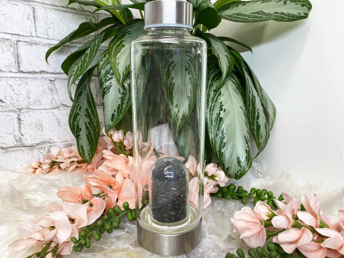 Black-Obsidian-Crystal-Chip-Glass-Water-Bottle