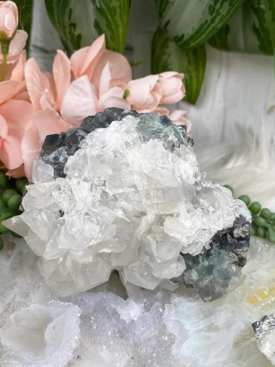 Bladed-Calcite-on-Green-Fluorite