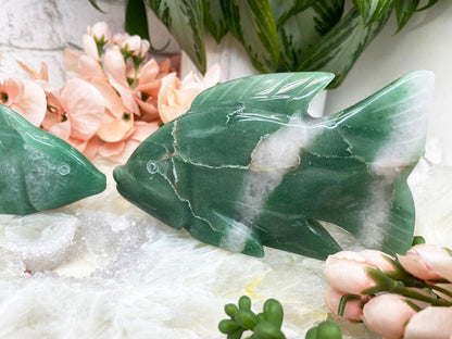     Brazil-Green-Aventurine-Fish-Crystal-Carving-with-White-Quartz