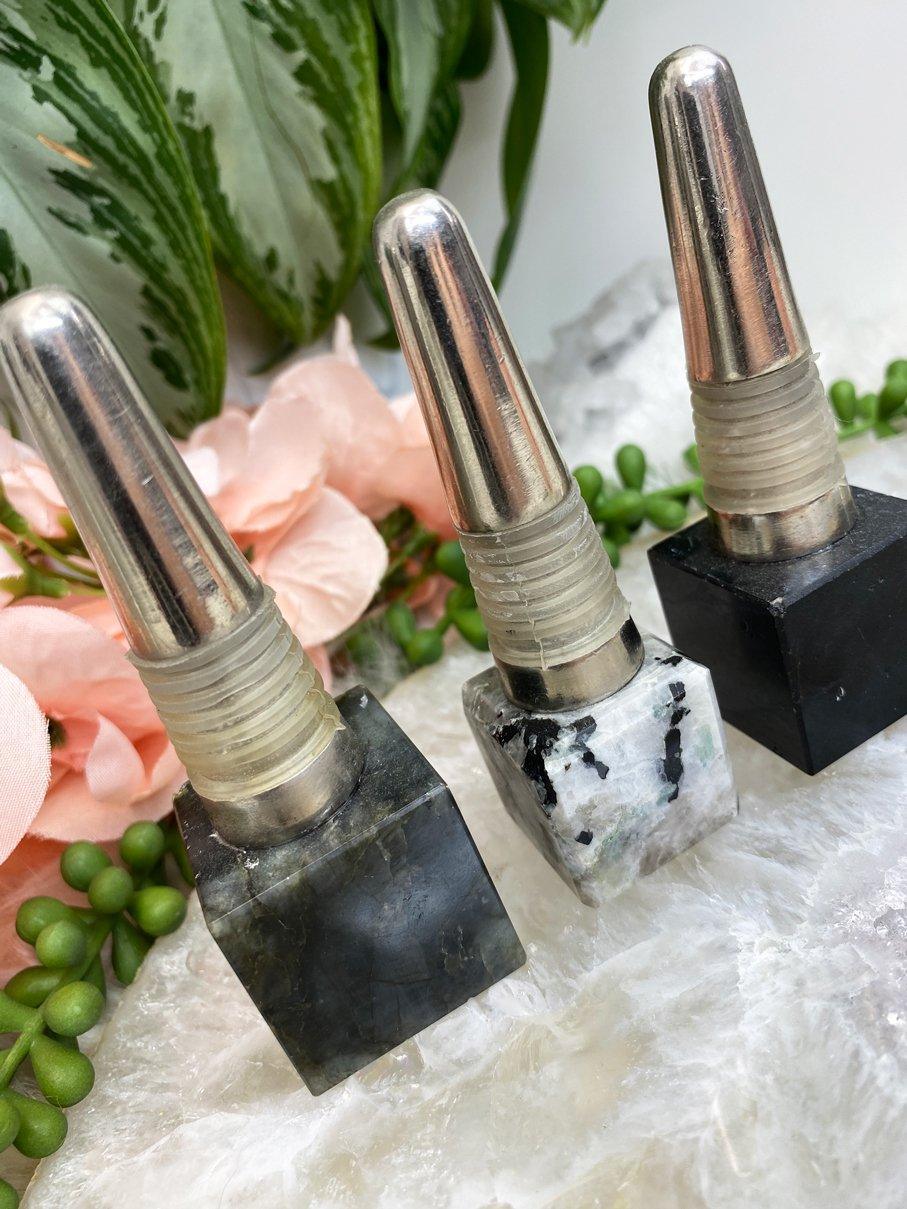 Crystal-Cube-Wine-Stopper-Moonstone-Labradorite-Tourmaline