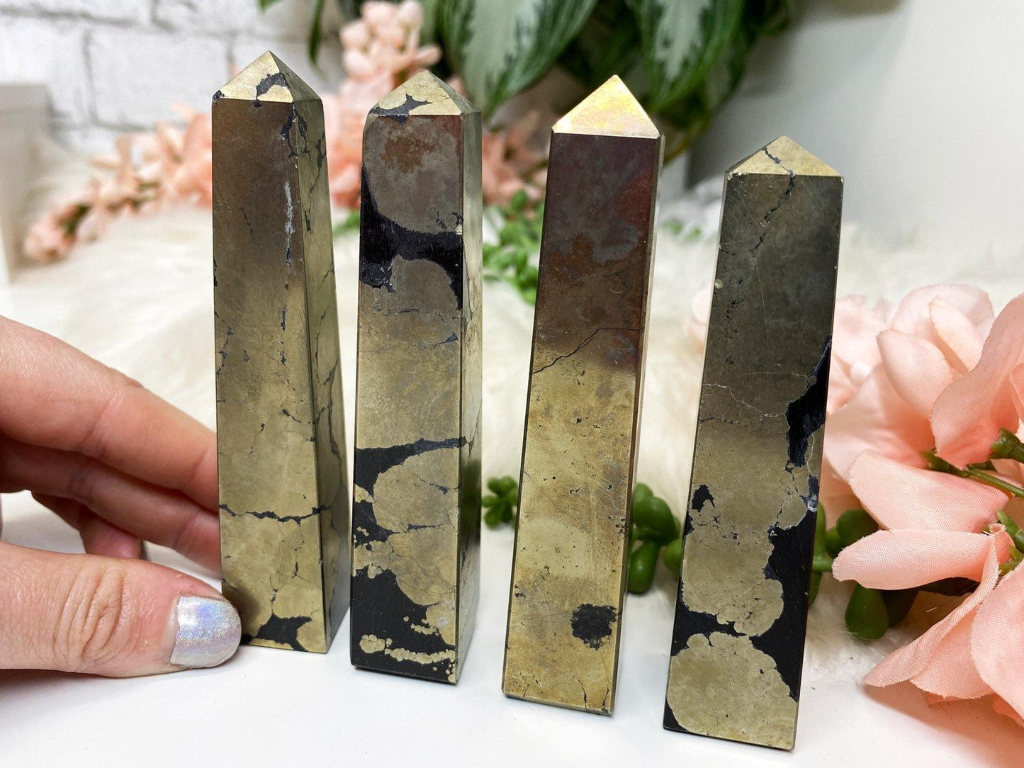 Chinese black gold pyrite crystal obelisk point