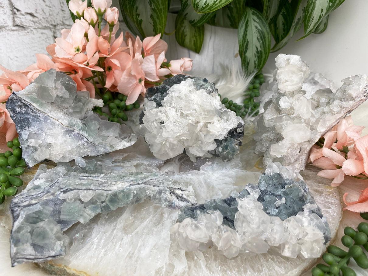 Chinese-Green-Fluorite-Gray-Calcite-Clusters