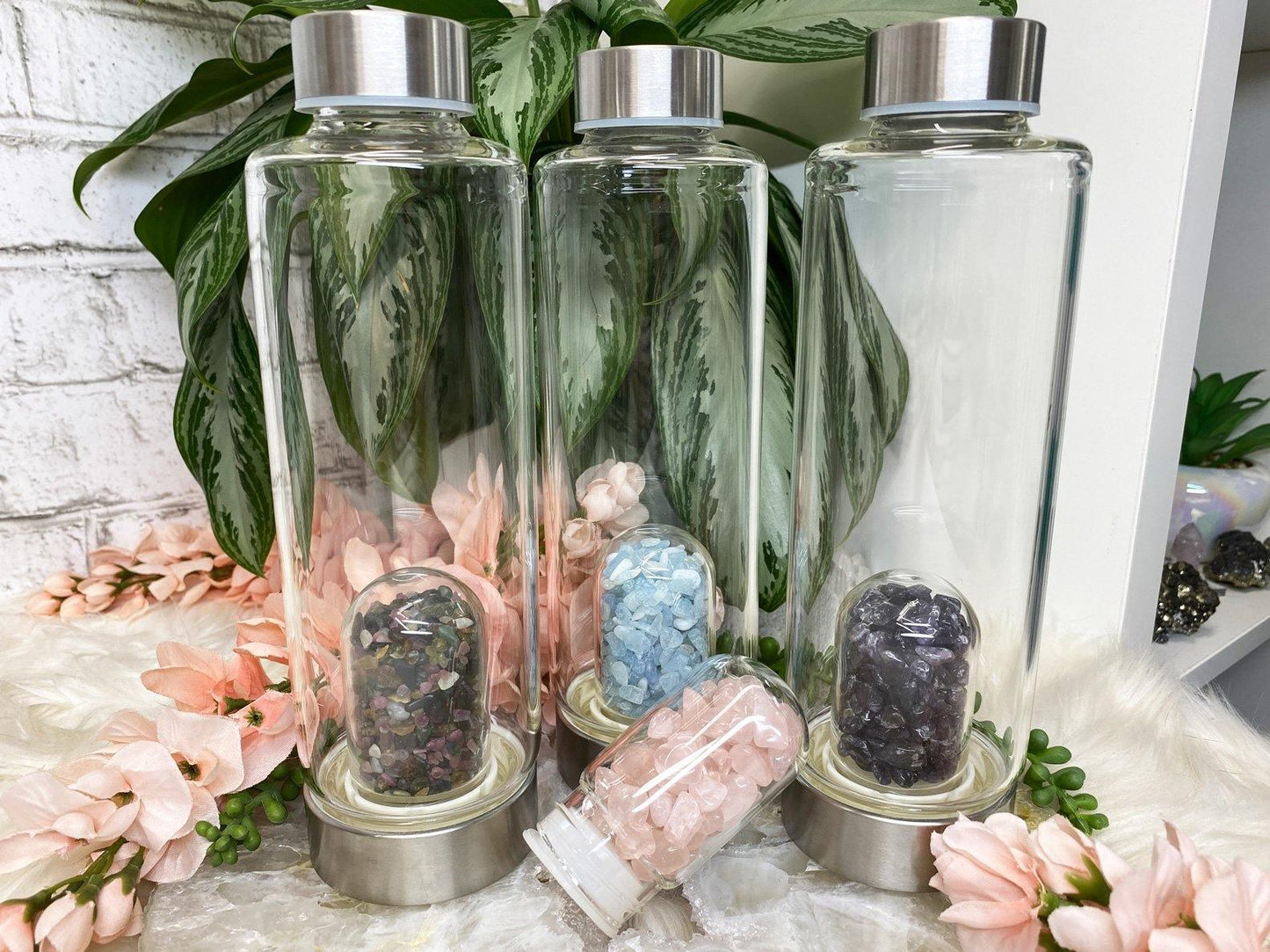 Crystal-Chip-Glass-Water-Bottles-Tourmaline-Rose-Quartz-Aquamarine-Amethyst