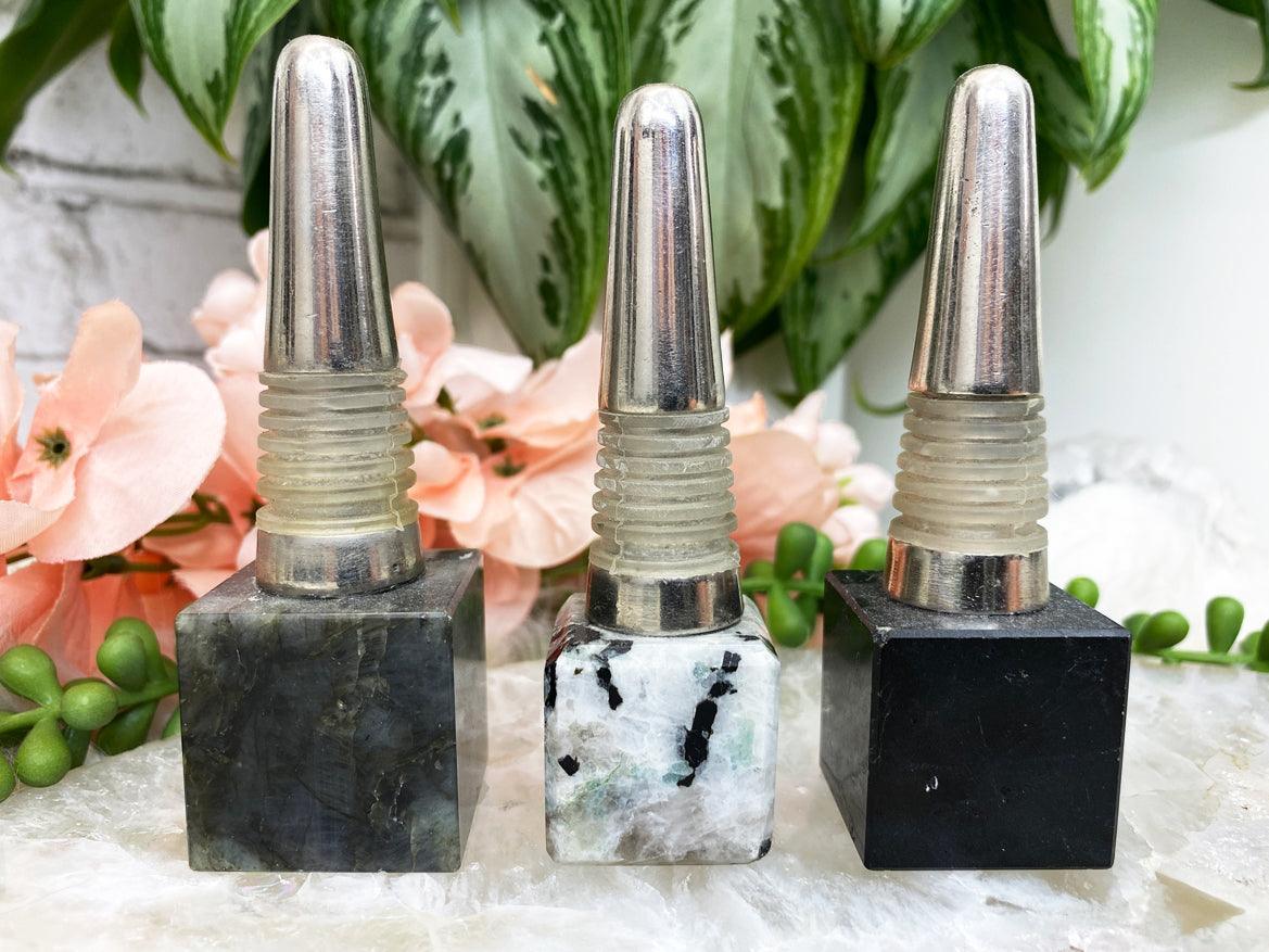 Crystal-Cube-Wine-Stopper-Moonstone-Labradorite-Tourmaline
