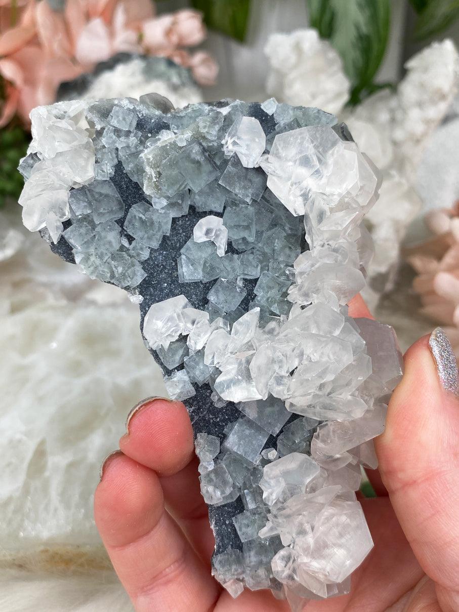 Cubic-Green-Fluorite-Bladed-Calcite-Cluster