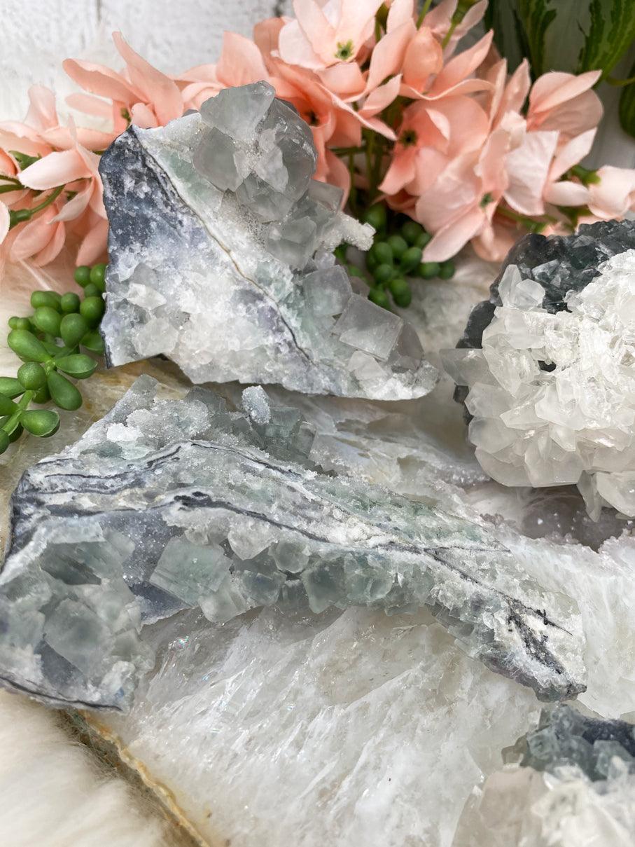 Cubic-Green-Fluorite-with-Calcite