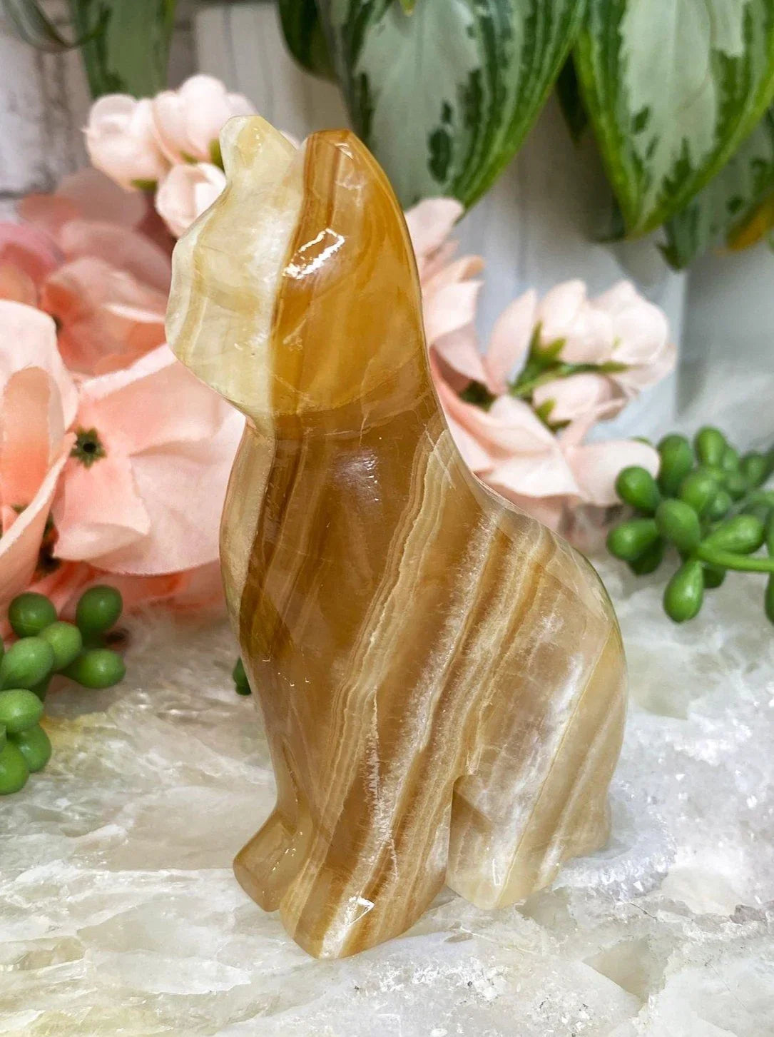 Dark-Orange-Onyx-Calcite-Carved-Crystal-Cat