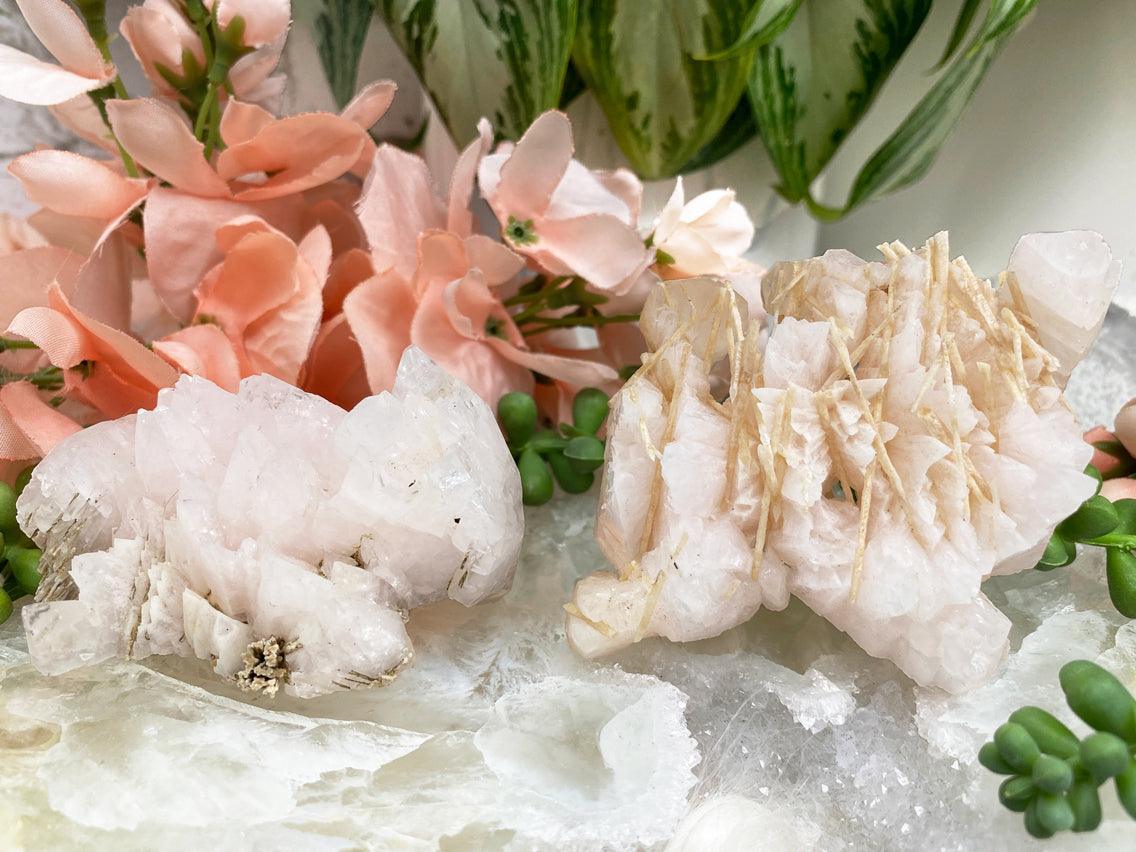 Double-Terminated-UV-Mangano-Calcite-Crystal-Clusters