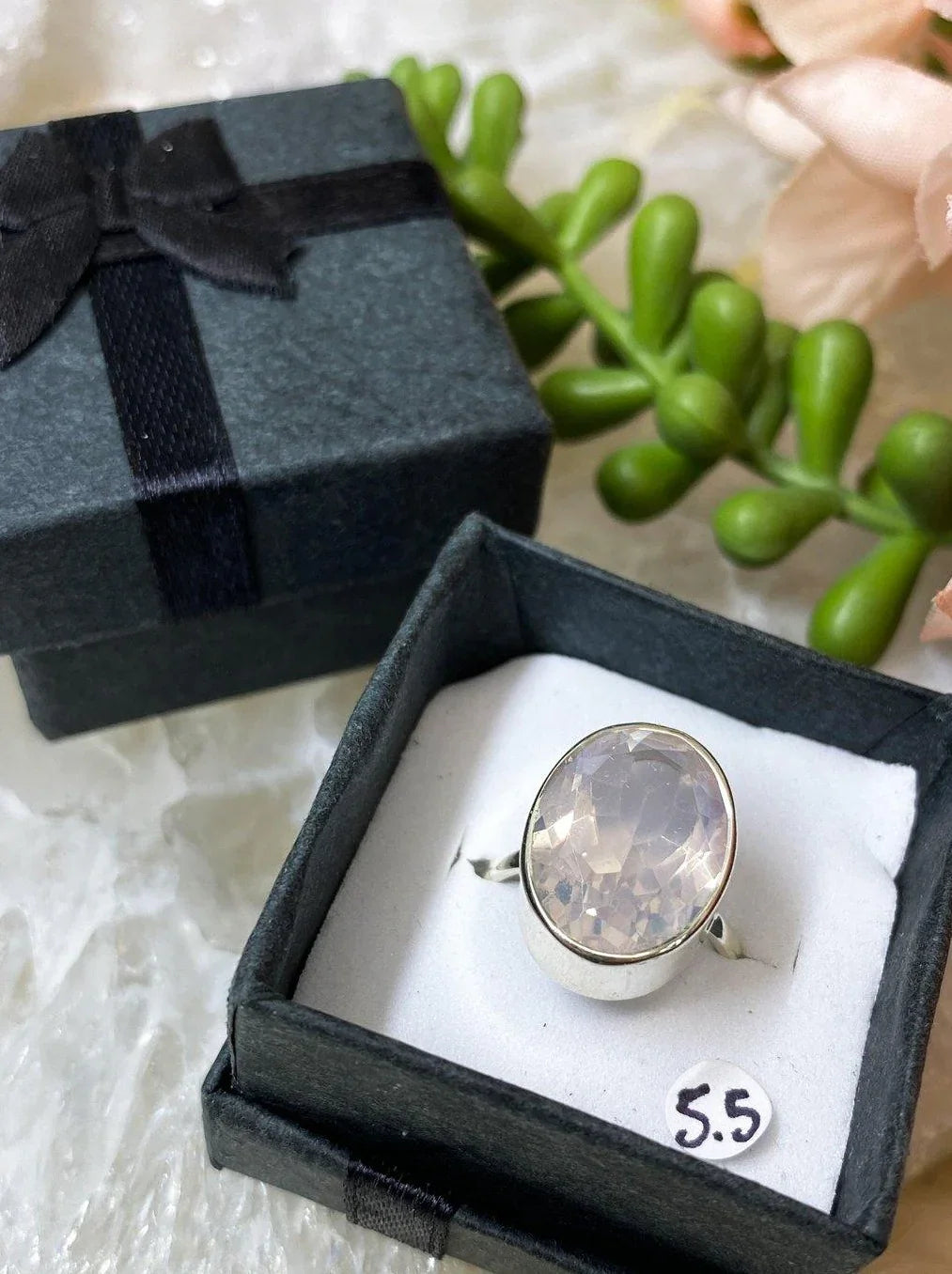 Faceted-Rose-Quartz-Crystal-Rings-Oval-Pear-Sterling-Silver-Band