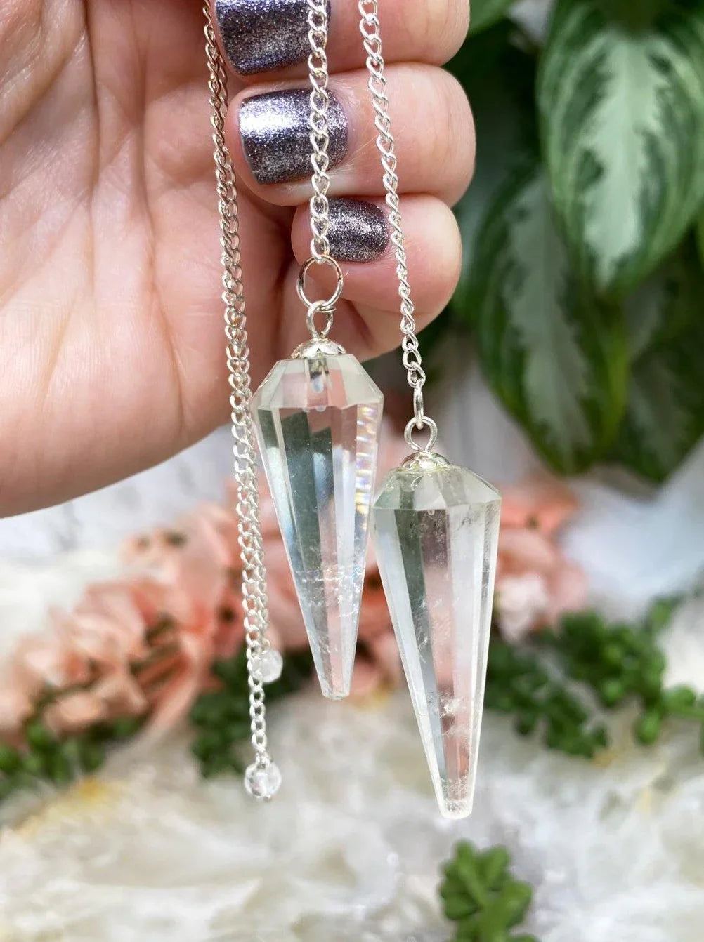 Geometric-Crystal-Point-Stone-Pendulum-Rose-Quartz-Green-Aventurine-Moonstone