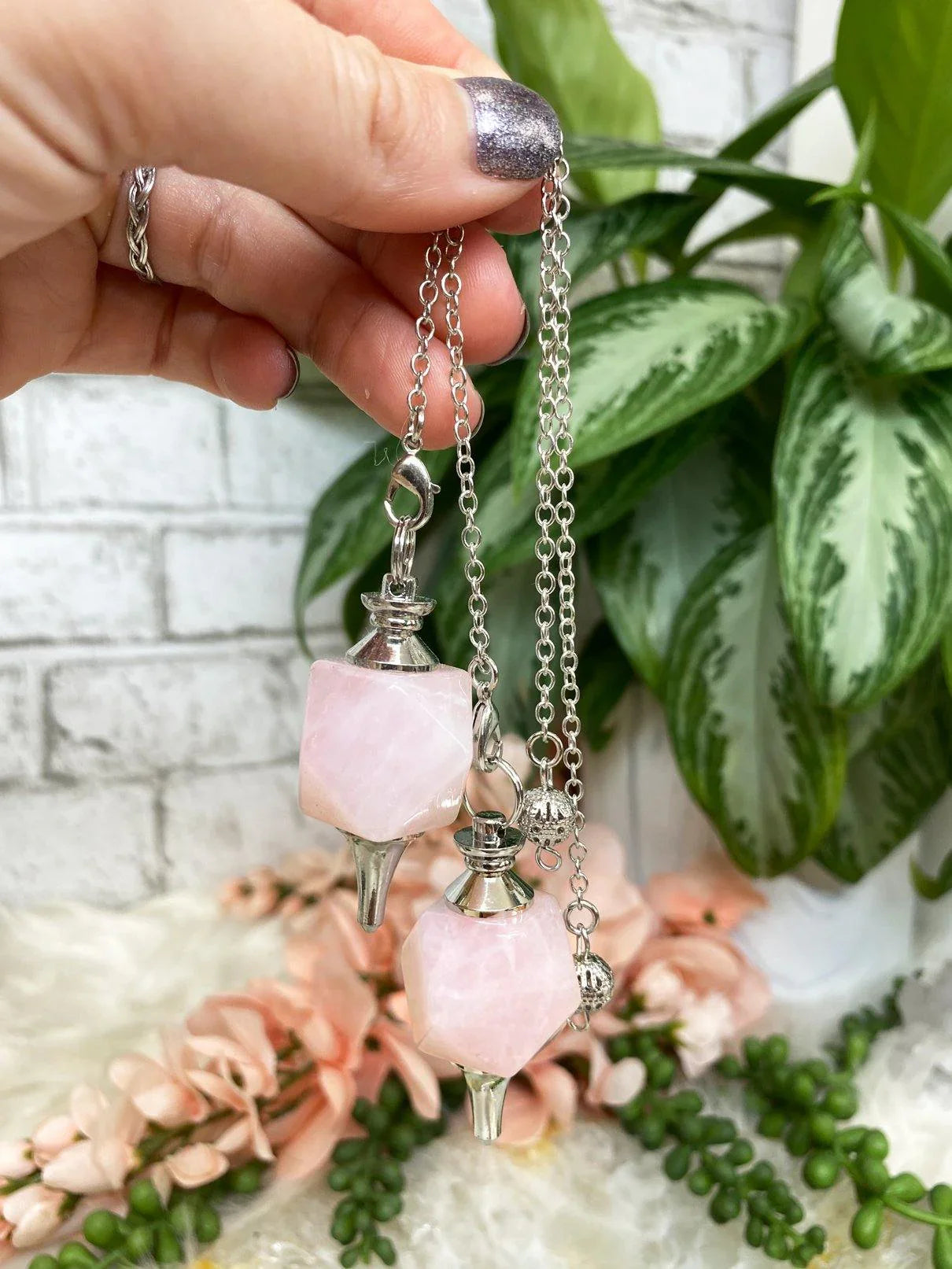 Geometric-Rose-Quartz-Crystal-Pendulum