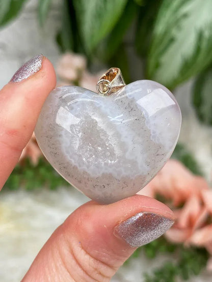     Gray-Banded-Agate-Heart-Pendant