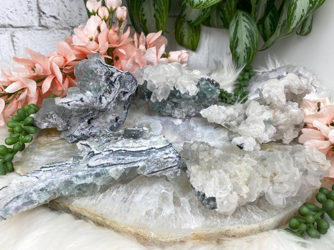 Gray-Calcite-Green-Calcite-Clusters-from-China