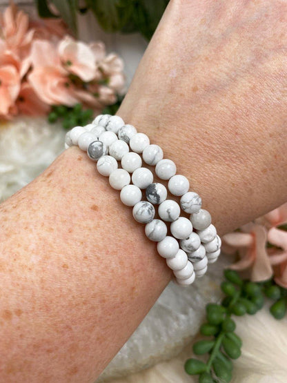 Gray-White-Howlite-Bracelet-6mm-Bead