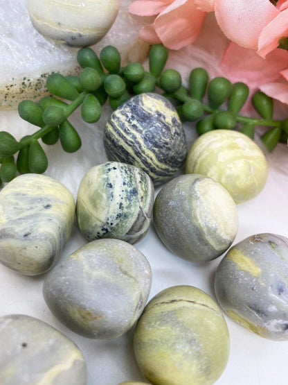 Tumbled-Gray-Yellow-Serpentine-Crystals