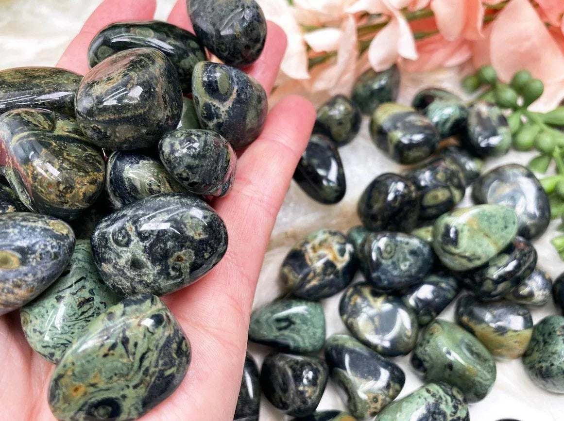 tumbled Green-Black-Kamabab-Jasper-Stones