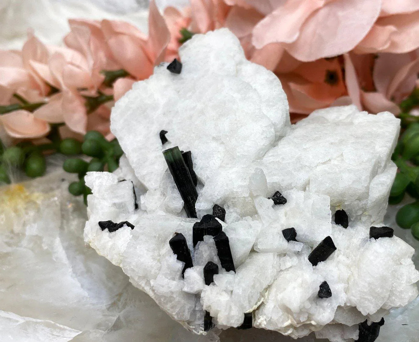 Green-Elbaite-Tourmaline-in-White-Albite-Crystal-Cluster-from-Astor-Pakistan