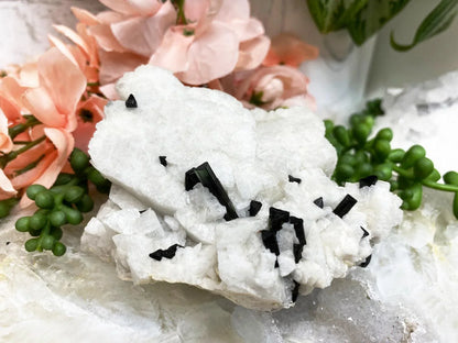 Green-Elbaite-White-Albite-Crystal-Specimen-with-Tourmaline-Rods