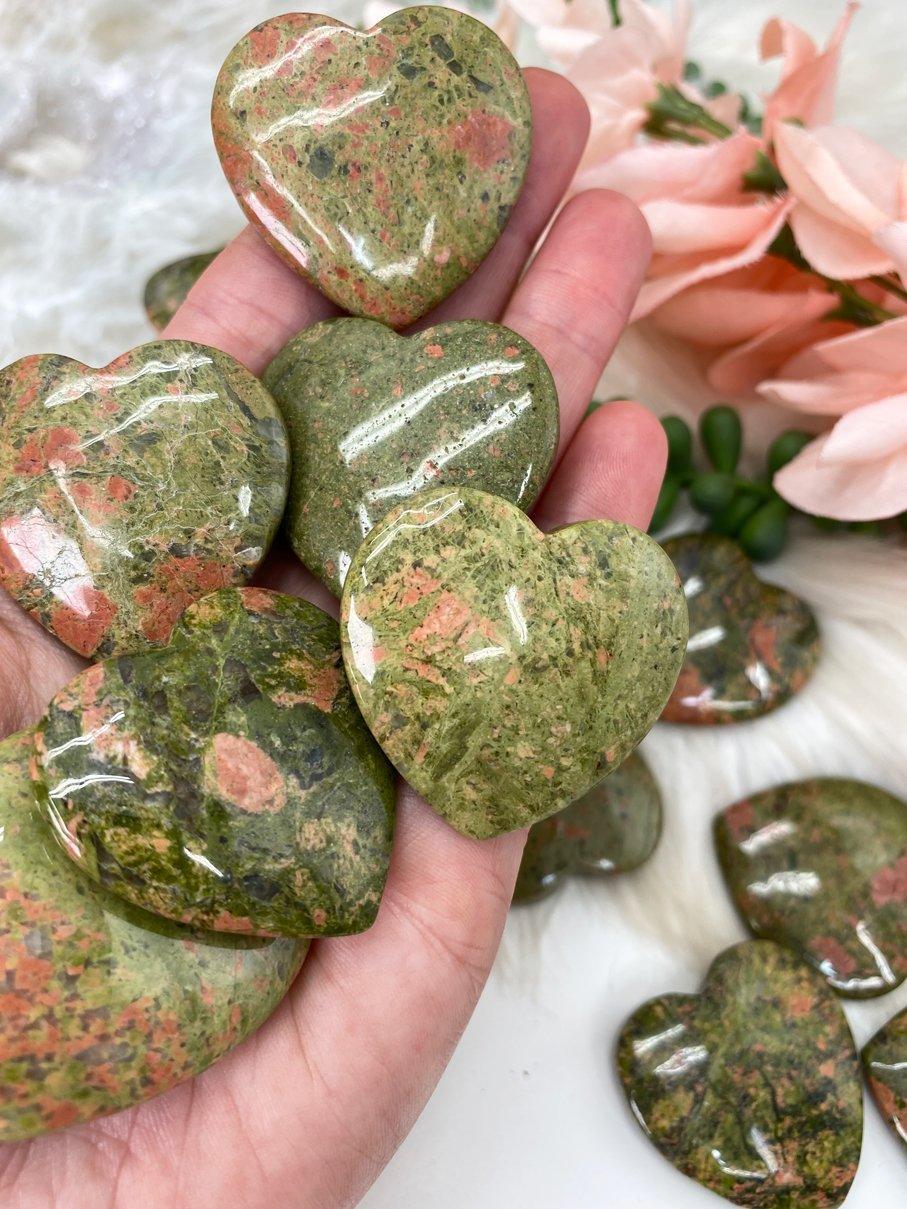 Green-Red-Unakite-Jasper-Crystal-Heart-Stones