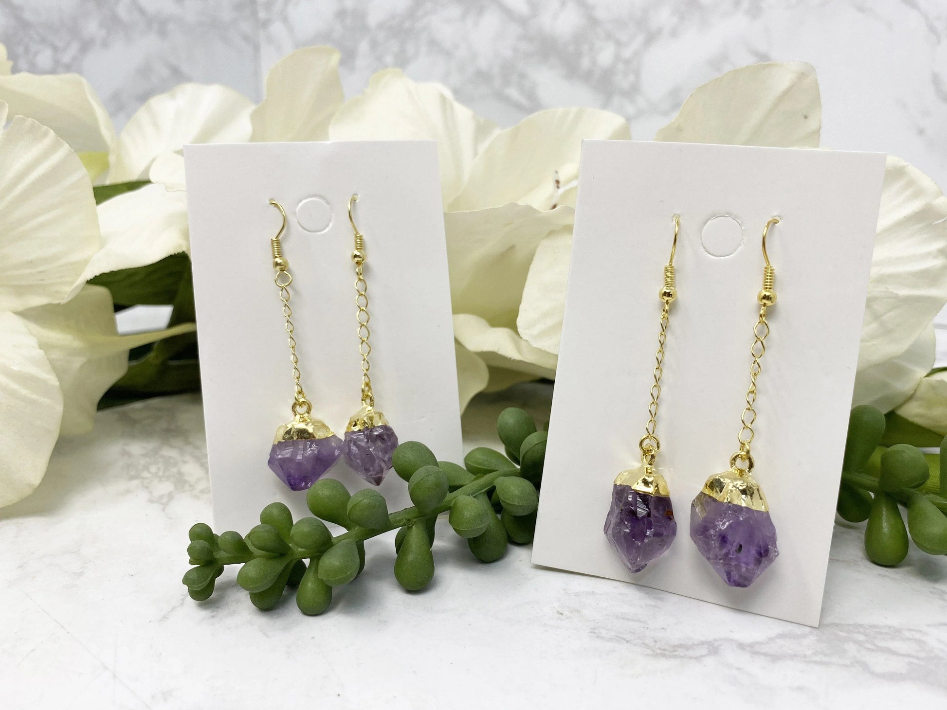 Amethyst Gold Plated Dangle Earrings