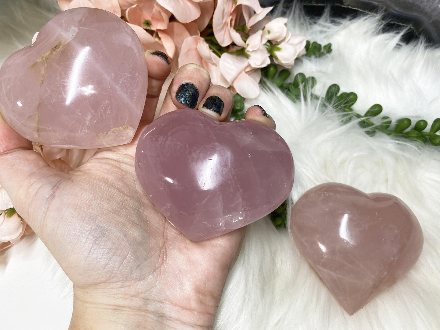 Adorable rose quartz crystal hearts