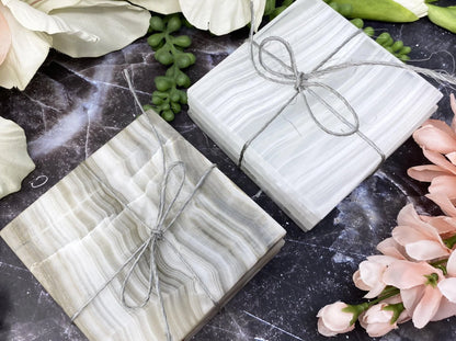 White and Gray Onyx Crystal Coaster Sets