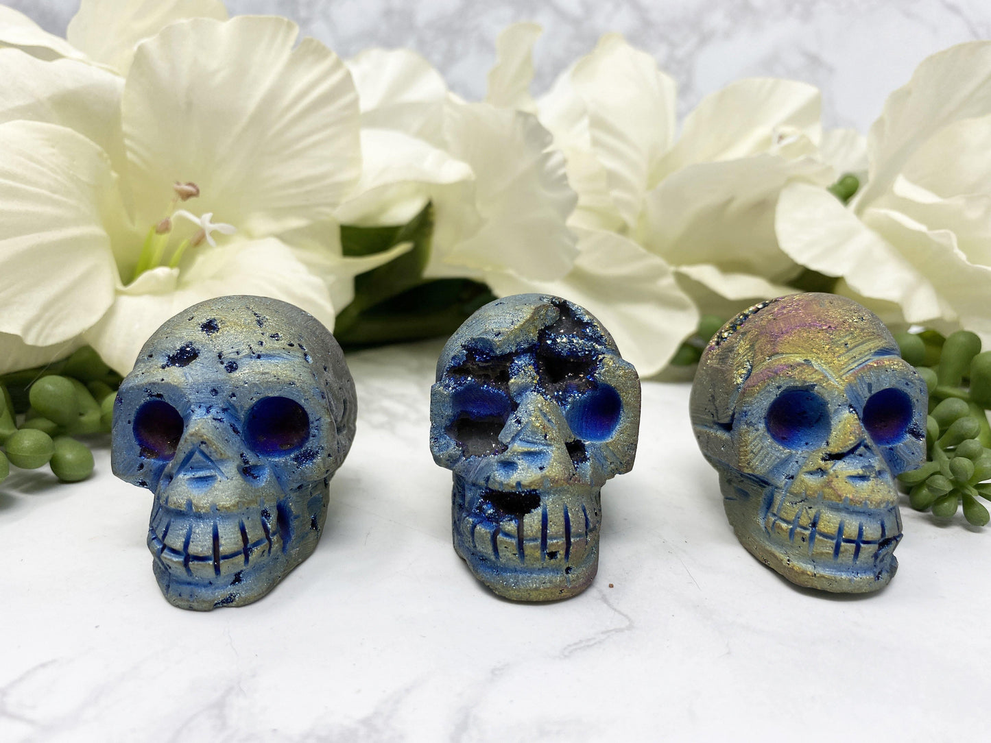 Rainbow Aura Druzy Crystal Skull