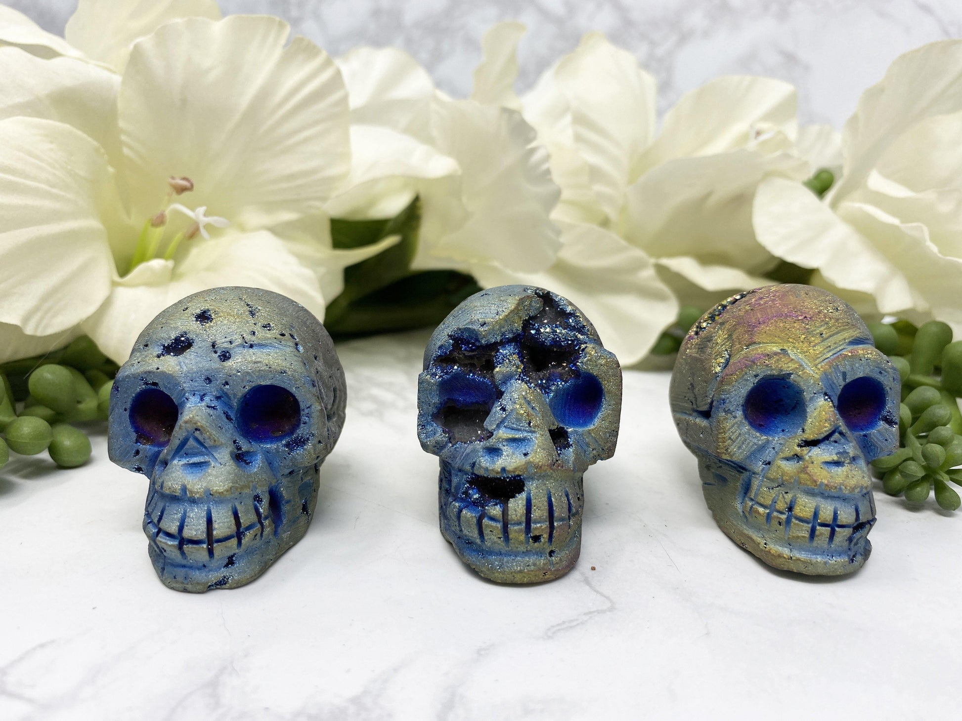 Rainbow Aura Druzy Crystal Skull