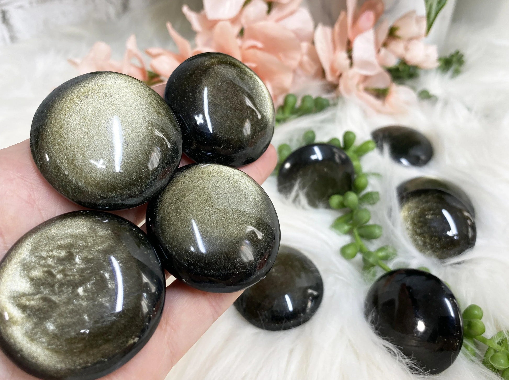Beautiful and elegant Gold Sheen Obsidian Worry Stones. 