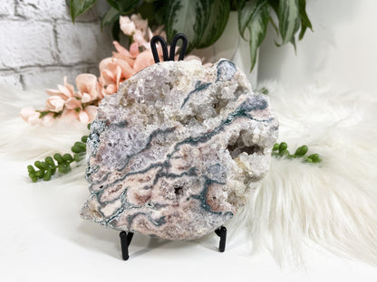 Easel metal display stands. These simple metal stands are perfect for propping up slabs or display crystals that usually just sit flat.