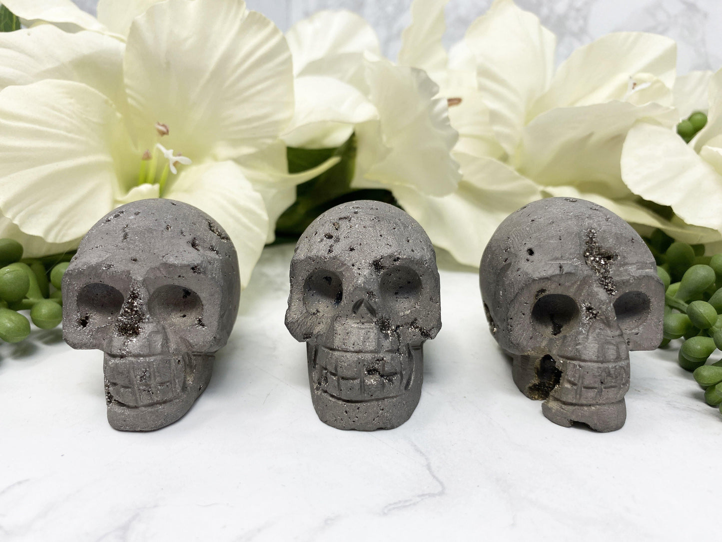 Silver Aura Druzy Crystal Skull