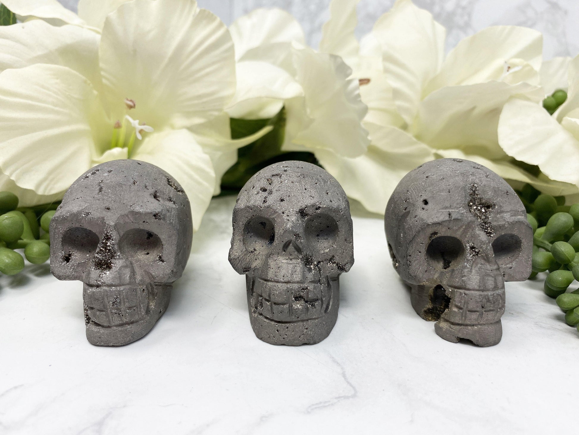 Silver Aura Druzy Crystal Skull