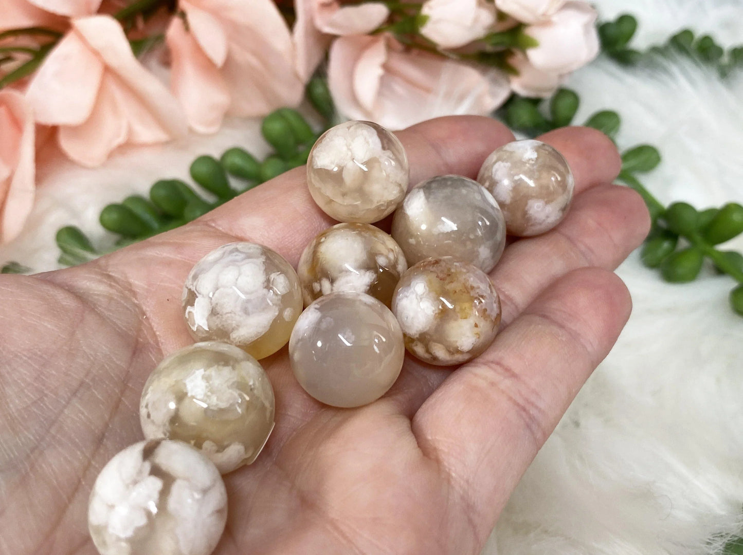 Tiny Flower Agate Crystal Spheres