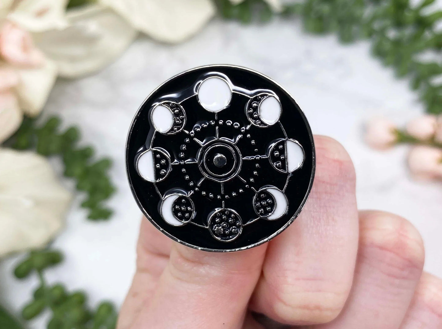 Black and White Moon Phases Enamel Lapel Pin