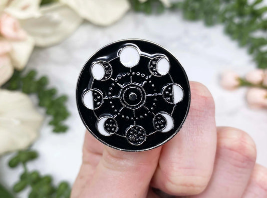 Black and White Moon Phases Enamel Lapel Pin