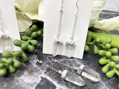 Clear Quartz Silver Plated Dangle Earrings