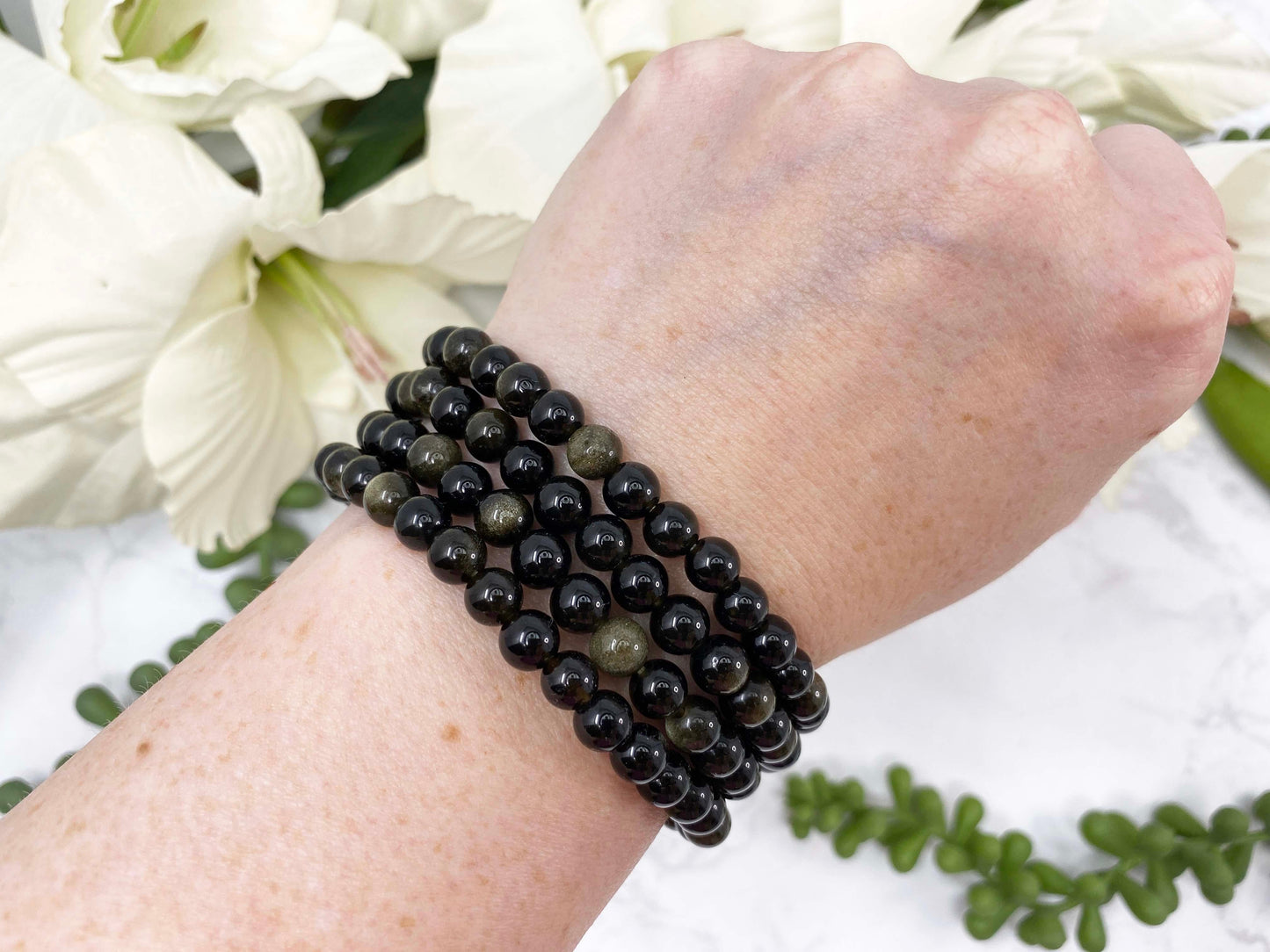 Gold Sheen Obsidian Bracelet Stacked Up