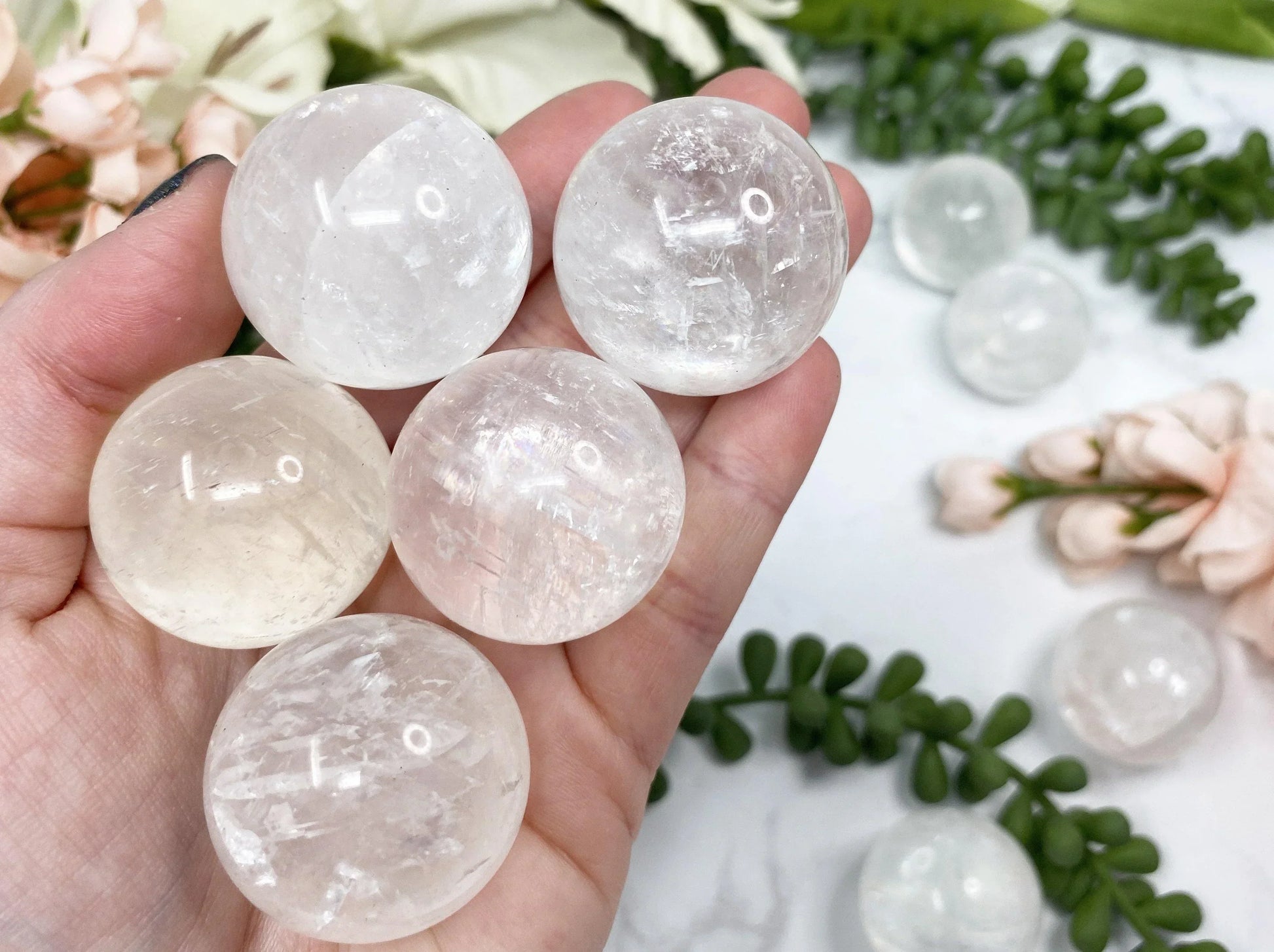 White optical calcite spheres.