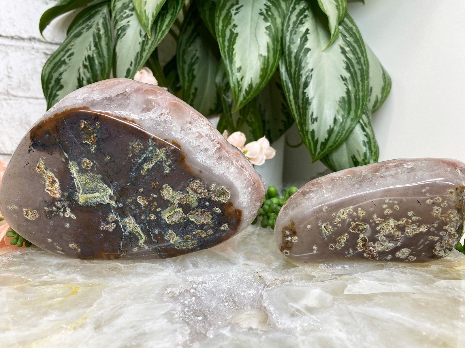 Pink-Agate-Edge-Quartz-Crystal-Clusters for sale