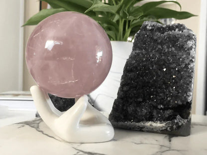 Ceramic Hand Sphere Holder. A fun twist on a classic, able to hold any sphere from 1" to 3" and even crystal eggs!