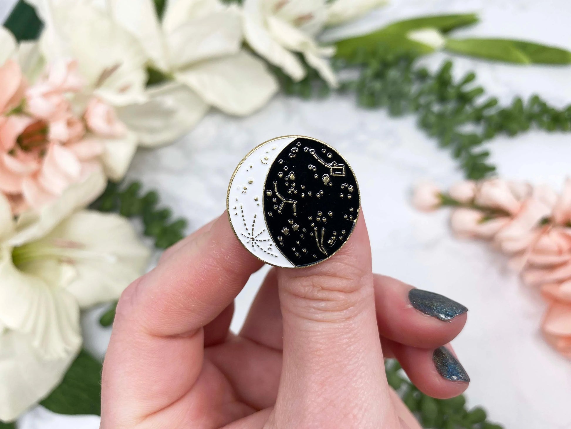 Black, White and Gold Moon Enamel Lapel Pin Set