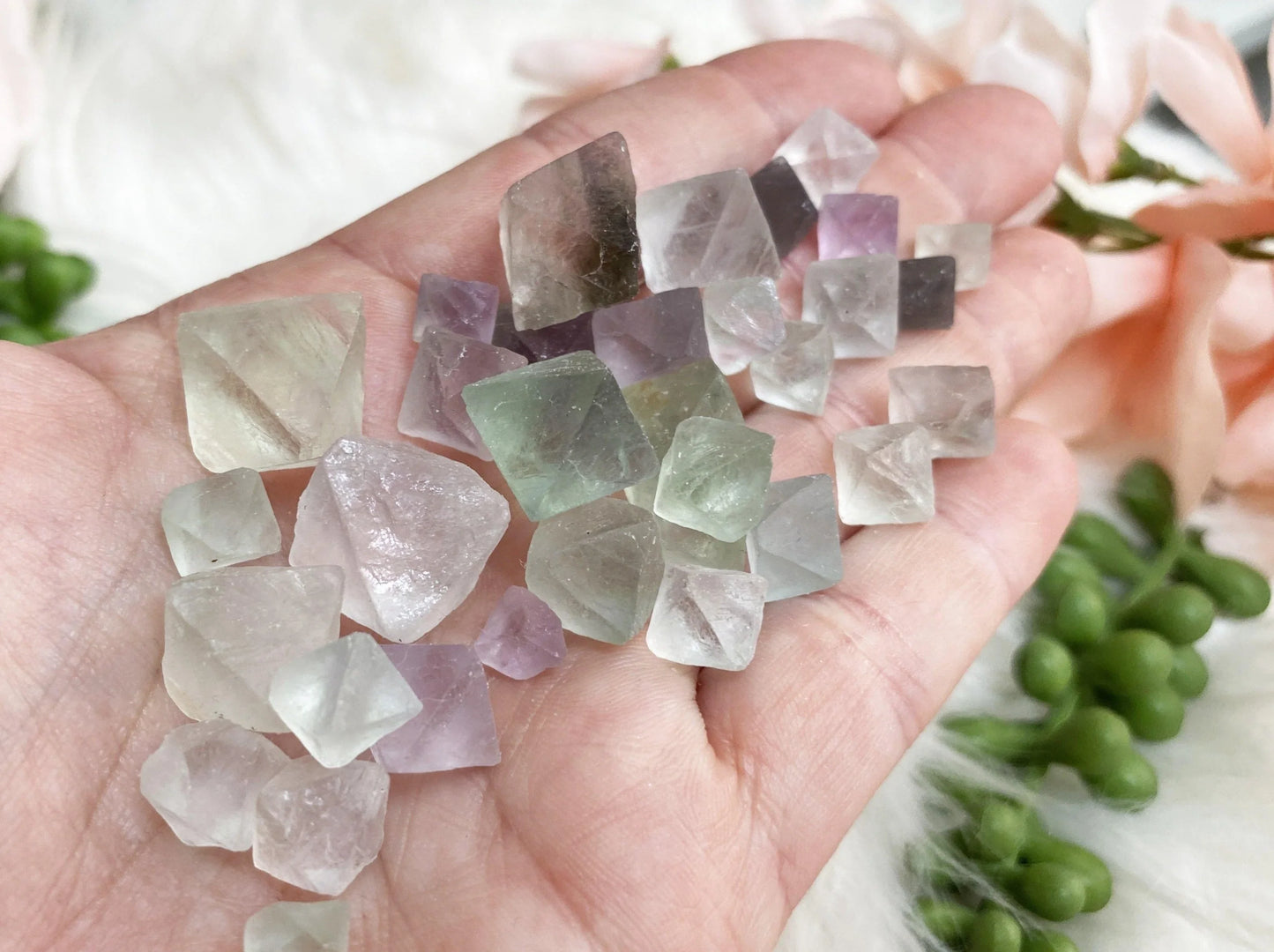 Beautiful pastel colored Octahedron Fluorite Sets. 