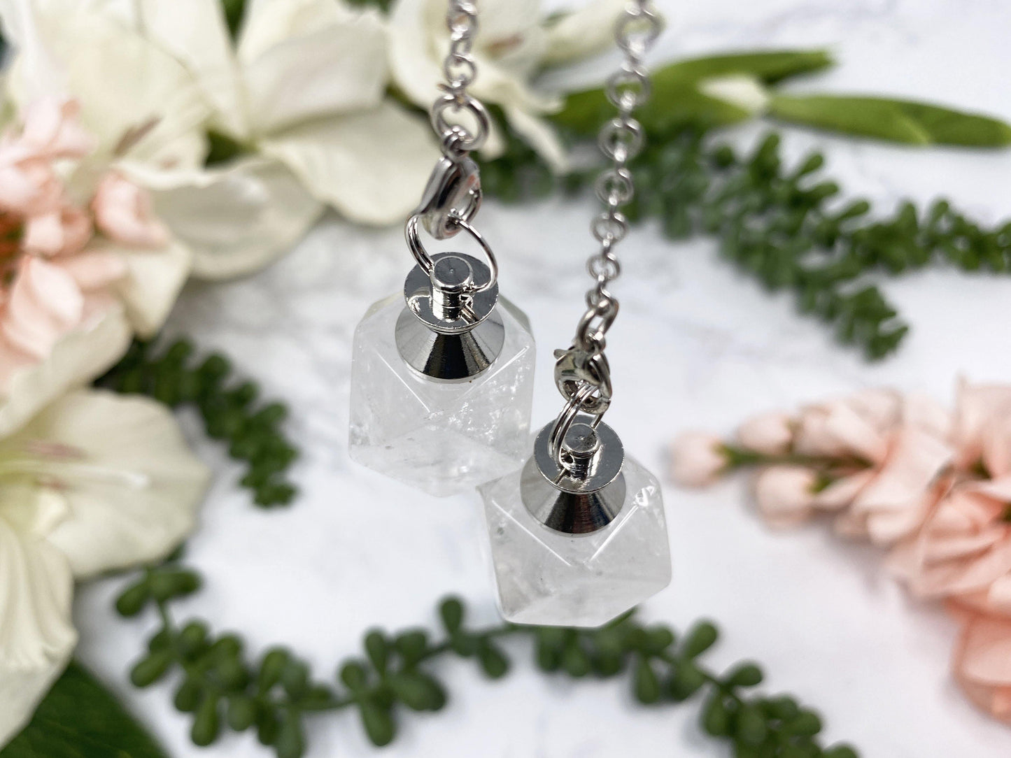    Geometric-Clear-Quartz-Crystal-Pendulum-with-Silver-Metal Top