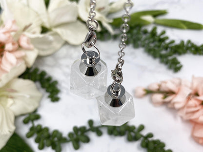    Geometric-Clear-Quartz-Crystal-Pendulum-with-Silver-Metal Top