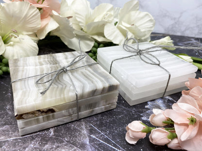 White and Gray Onyx Crystal Coaster Sets from Contempo Crystals Online Crystal Store