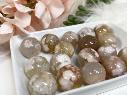 Tiny Plume Agate Crystal Spheres