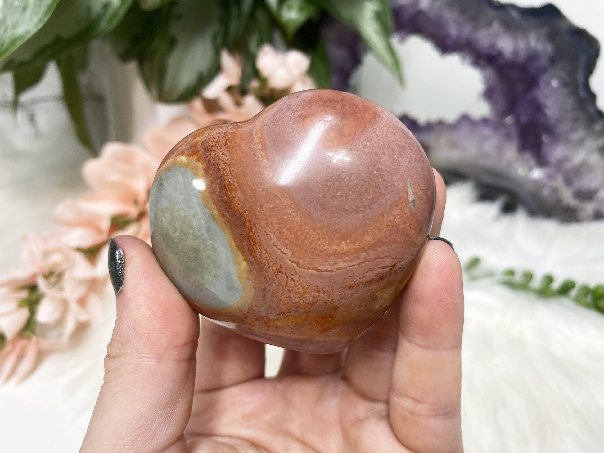 Amazing pieces of polychrome jasper with a touch of pink and orange coloring